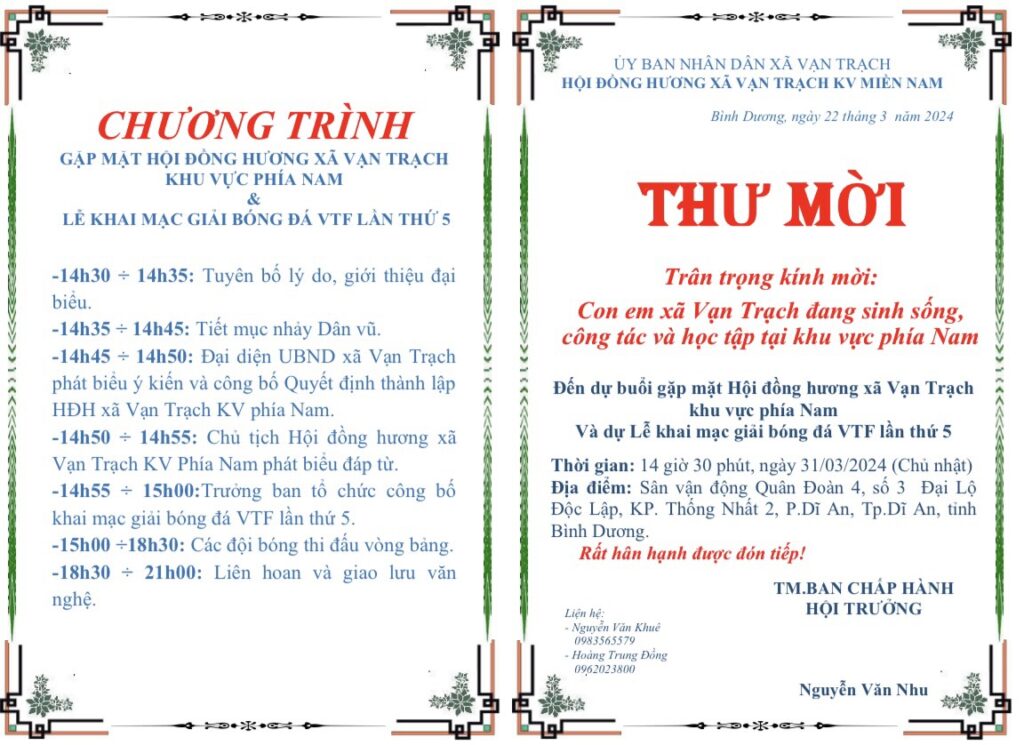 Lễ ra mắt Hội Đồng Hương Vạn Trạch tại Miền Nam 31/03/2024 1 Lễ ra mắt Hội Đồng Hương Vạn Trạch tại Miền Nam