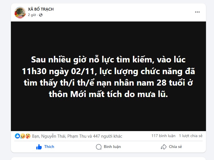 Xã Bố Trạch: Một người dân mất liên lạc khi đi thả lưới